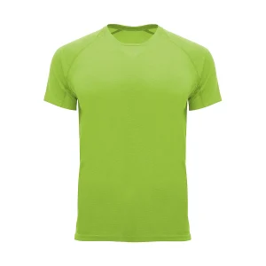 Дишаща спортна тениска лайм отпред с V-образно деколте и мрежести раменни панели.